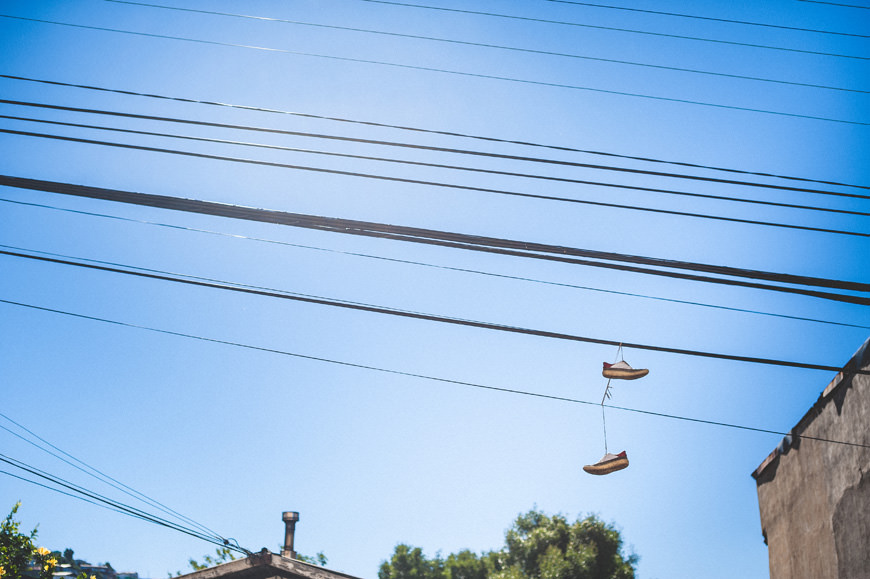 12 Shoes Hanging on a Wire Valparaiso Chile Wedding Photographer